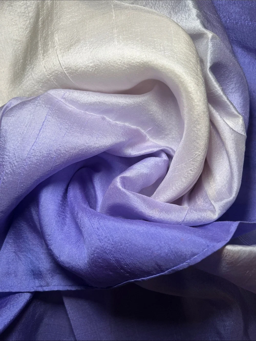 100% Silk Dupioni Handrolled Edge Hand-Dyed Purple Cream Ombre Gradient Scarf